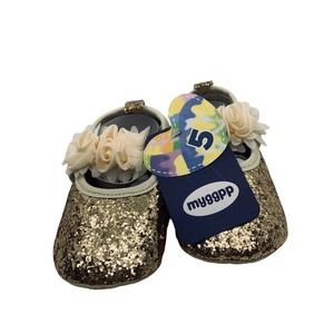 Myggpp Baby Girls Mary Jane Flats Ballet Princess Shoes Gold Glittered 12-15 Mth